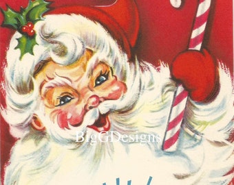 Vintage Santa Claus candy cane Christmas card digital download printable instant image clip art
