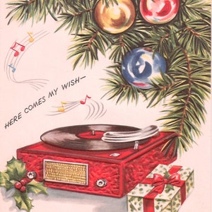 Platine vinyle vintage tourne-disque sapin de Noël carte téléchargement numérique image imprimable clip art
