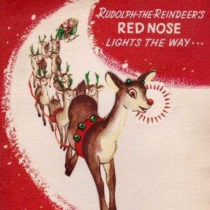 carte de Noël rétro vintage Rudolph le renne au nez rouge carte de Noël téléchargement numérique image instantanée imprimable