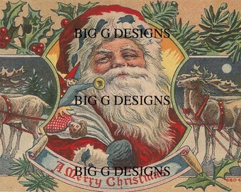 Vintage antike 1910 Santa Rentier Weihnachten Postkarte digitaler Download druckbare Sofortbild ClipArt