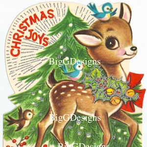Vintage renna cervo uccelli cartolina di Natale download digitale stampabile immagine istantanea clip art