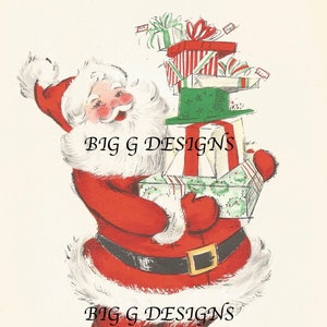 Vintage retro mid-century Santa Claus packages gifts toys digital download printable instant image clip art