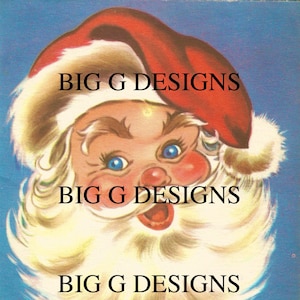 Vintage rétro père Noël yeux bleus Noël carte de voeux téléchargement numérique image instantanée imprimable clipart