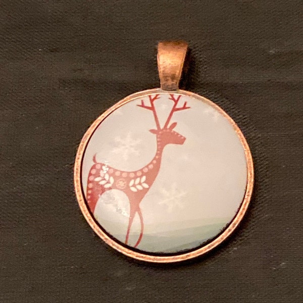 Art Deco style deer pin back button Christmas pendant necklace ornament keychain