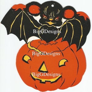 Vintage Halloween nietoperz jack o'lantern dynia wykrojnik cyfrowy do pobrania do druku natychmiastowy obraz clipart