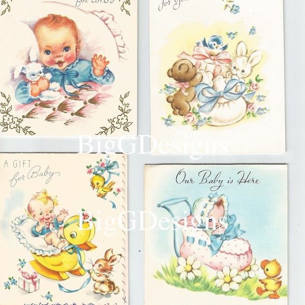 Thirteen vintage baby shower gift cards digital download printable instant image clip art