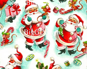 ヴィンテージサンタのクリスマスギフトラップ画像（デジタルダウンロード）