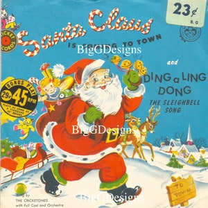Vintage retro Santa Claus is Coming to Town 45 record sleeve digital download printable instant image