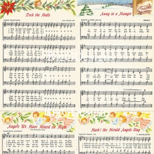 Vintage kerstliederen bladmuziek digitale download afdrukbare instant afbeelding clip art