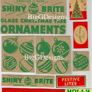 Vintage Christmas Shiny Brite ornament packaging scraps junk journal crafts ephemera digital download printable instant image clip art