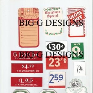 Drei Seiten Vintage Verkaufspreis Aufkleber Woolworth Weihnachten Möbel digital download druckbare Instant Bild Clip Art
