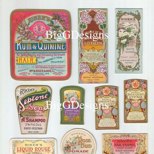 25 vintage toilet water parfum geur extract pommade zeep shampoo nagellak New York labels digitale download afdrukbare instant afbeelding
