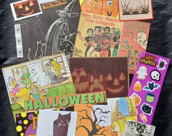 Vintage 20 piece Halloween junk journal ephemera collage altered art paper glue book inspiration kit pack