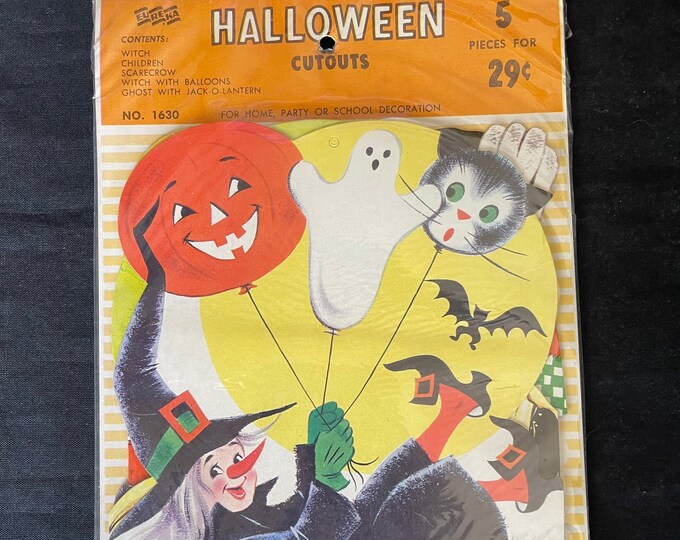 Vintage Eureka Halloween Cutouts Die Cuts Original Package Witch Scarecrow Ghost Jack O' Lantern