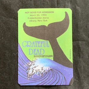 Vintage 1990 cloth whale&#39;s tail Grateful Dead back stage pass Knickerbocker Arena Albany