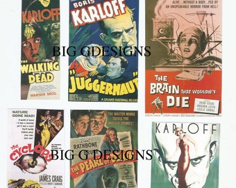 Quattro pagine vintage horror spaventoso spettrale film di Halloween download digitale immagine istantanea stampabile