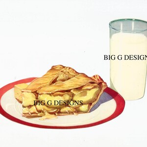 50er 1950er Jahre Mitte Jahrhundert Die Cut Diner Restaurant Werbung Apfelkuchen und Milch Zeichen digitaler Download druckbare ClipArt