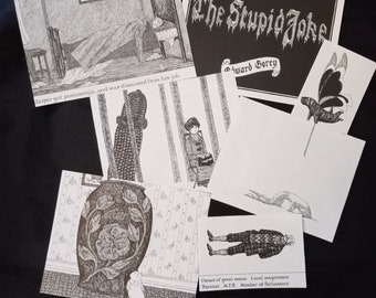 Destash lot of seven vintage Edward Gorey book page illustrations art work junk journal collage