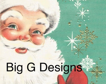Vintage retro Santa Claus Christmas card digital download printable instant image clip art