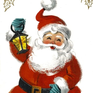 Vintage rétro père Noël carte lanterne téléchargement numérique image instantanée imprimable clipart