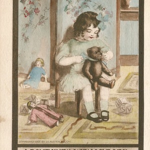 Cartolina d'epoca bambina orsetto bambole download digitale stampabile immagine istantanea clip art