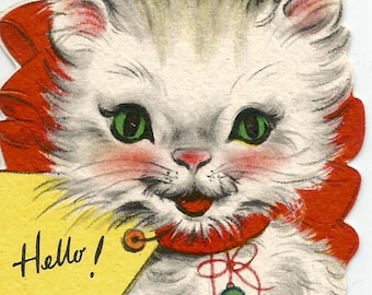 Immagine clip art stampabile di gatto gattino di Natale vintage scaricabile digitalmente