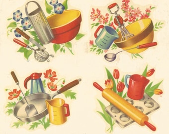 Vintage Kitchen Baking Tools Image: Retro Bakeware Art (Digital Download)