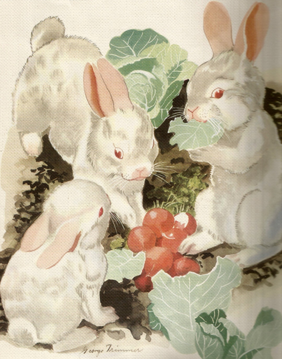 Vintage Child Riding Rabbit Vintage Bunny Rabbit Illustration: Children's Storybook Art (digital ...