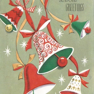 Vintage mid-century bells Christmas card digital download printable instant image clip art