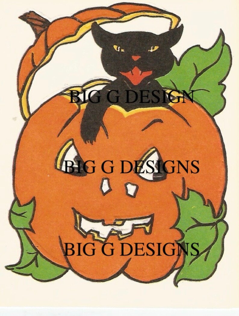 Vintage Halloween black cat jack o/' lantern bridge tally digital download printable instant image
