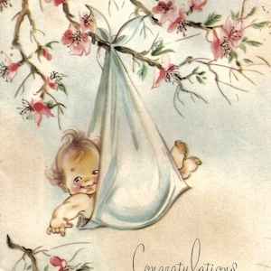 Vintage cute baby congratulations greeting card digital download printable instant image clip art