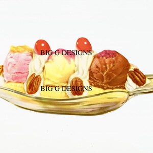 Fünfziger Mitte des Jahrhunderts 1950 die geschnitten Diner Restaurant Essen Eis Werbung Bananensplit digitaler Download druckbare Sofortbild ClipArt