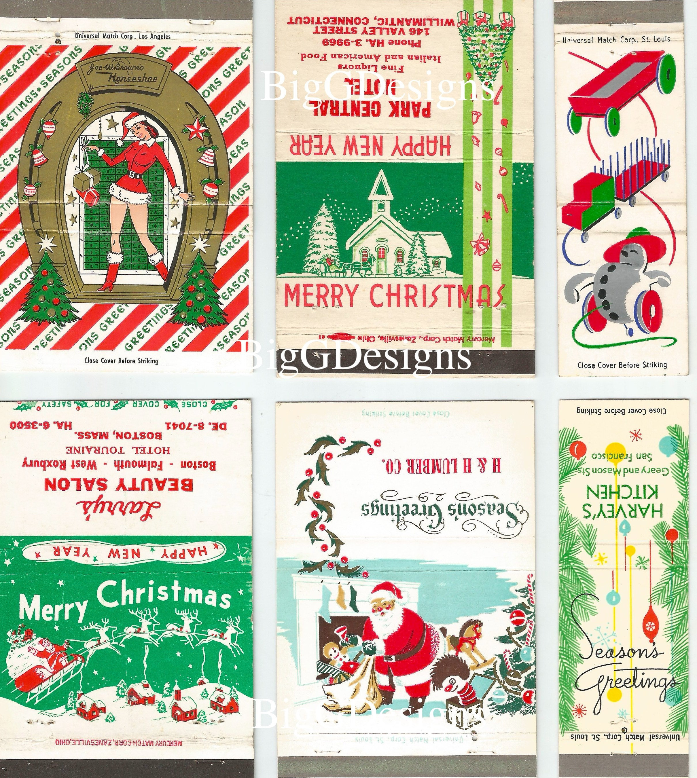 Vintage Christmas Matchbooks Matches Advertising Five Pages