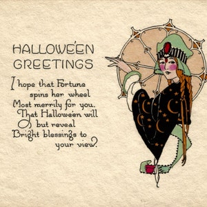 Vintage Art nouveau Halloween carte diseuse de bonne aventure racontant illustration téléchargement numérique image instantanée imprimable clipart