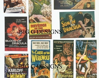 Vintage Horrorfilm Poster Collage: Frankenstein, Dracula (Digitaler Download)