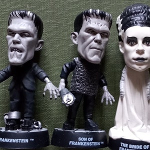 Lot of three 1998 Little Big Heads Halloween Frankenstein monster figurines Silver Screen Edition Sideshow Toy