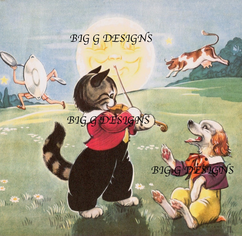 Vintage Kinderbuch Kinderzimmer Reim Kunst Illustration Katze Etsy