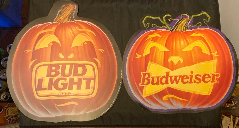 Lot of four Halloween Budweiser Bud Light beer pumpkin die cuts