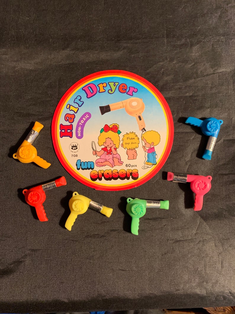 Lot of six vintage hair dryer blow dryer eraser charms novelty vending machine prizes