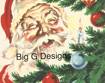 Vintage retro Santa Christmas card mid-century digital download printable image clip art