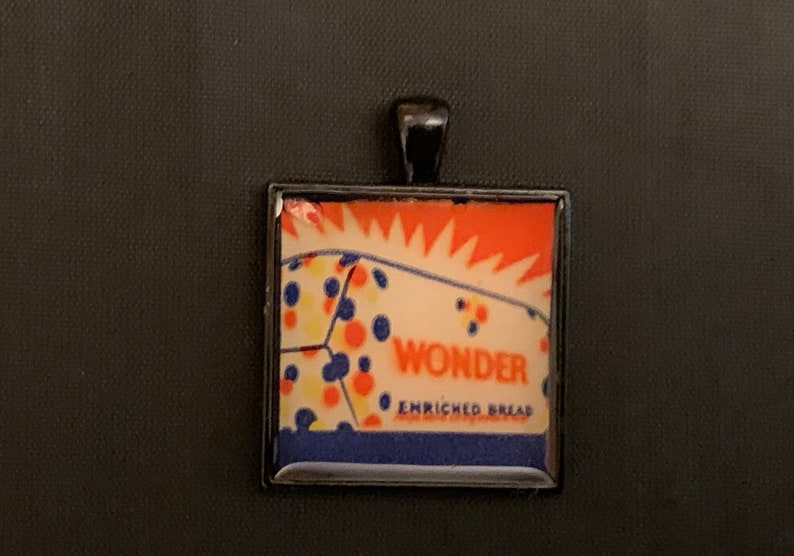 Hand-crafted Wonder Bread advertising sewing kit bezel pendant necklace keychain jewelry