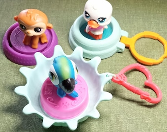 Three vintage Hasbro Littlest Pet Shop LPS bird monkey figurines clips