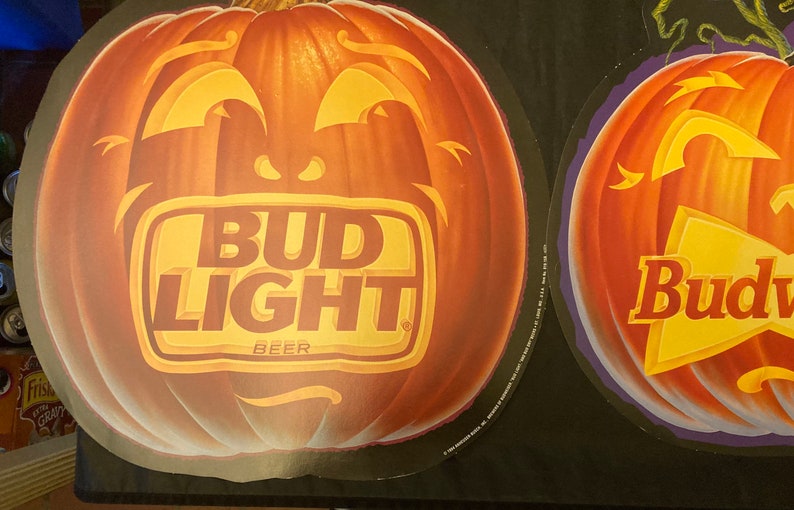 Lot of four Halloween Budweiser Bud Light beer pumpkin die cuts