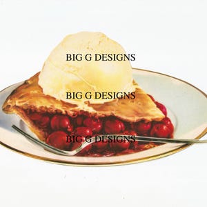 Cartel publicitario de comida de restaurante troquelado de mediados de siglo de los años cincuenta y cincuenta, helado de tarta de cereza, descarga digital, clip art imprimible