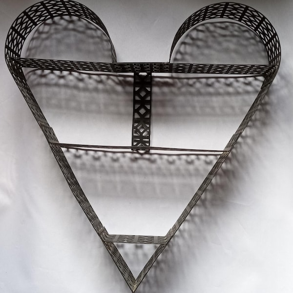 Vintage black metal mesh heart shaped Valentine's Day wall shelf