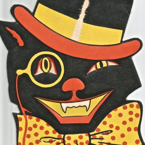 Vintage Halloween die cut black cat in hat and tie digital download printable image 300 dpi