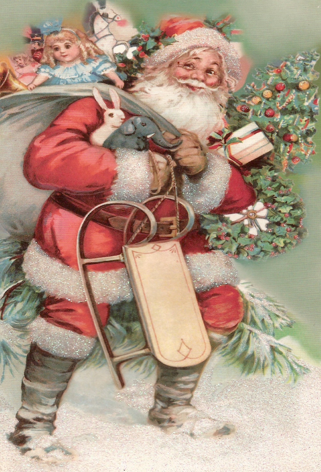 Antique Santa Claus and Toys Sled Christmas Card Digital Etsy