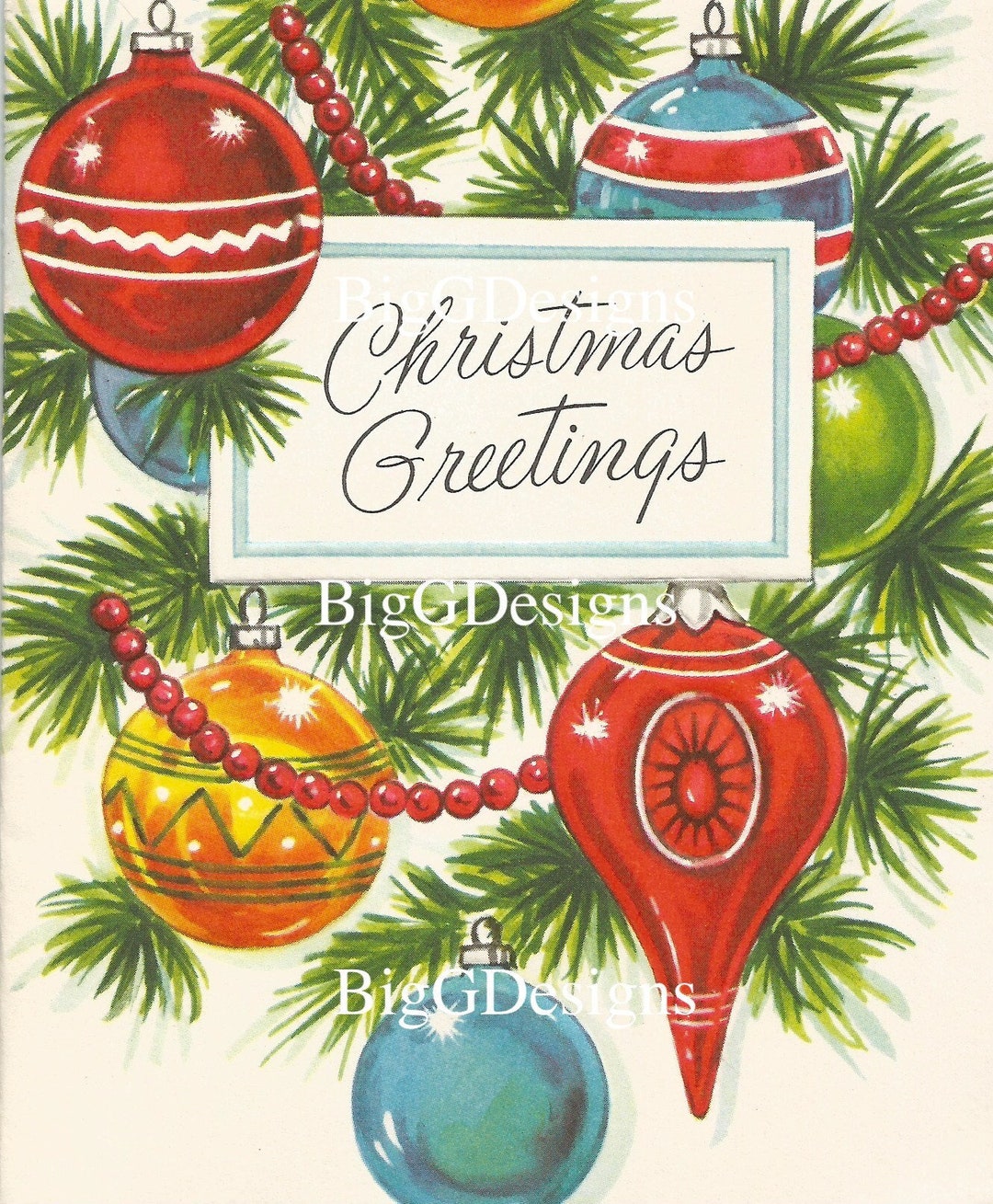 Vintage Mid-century Ornaments Christmas Card Digital Download Printable ...