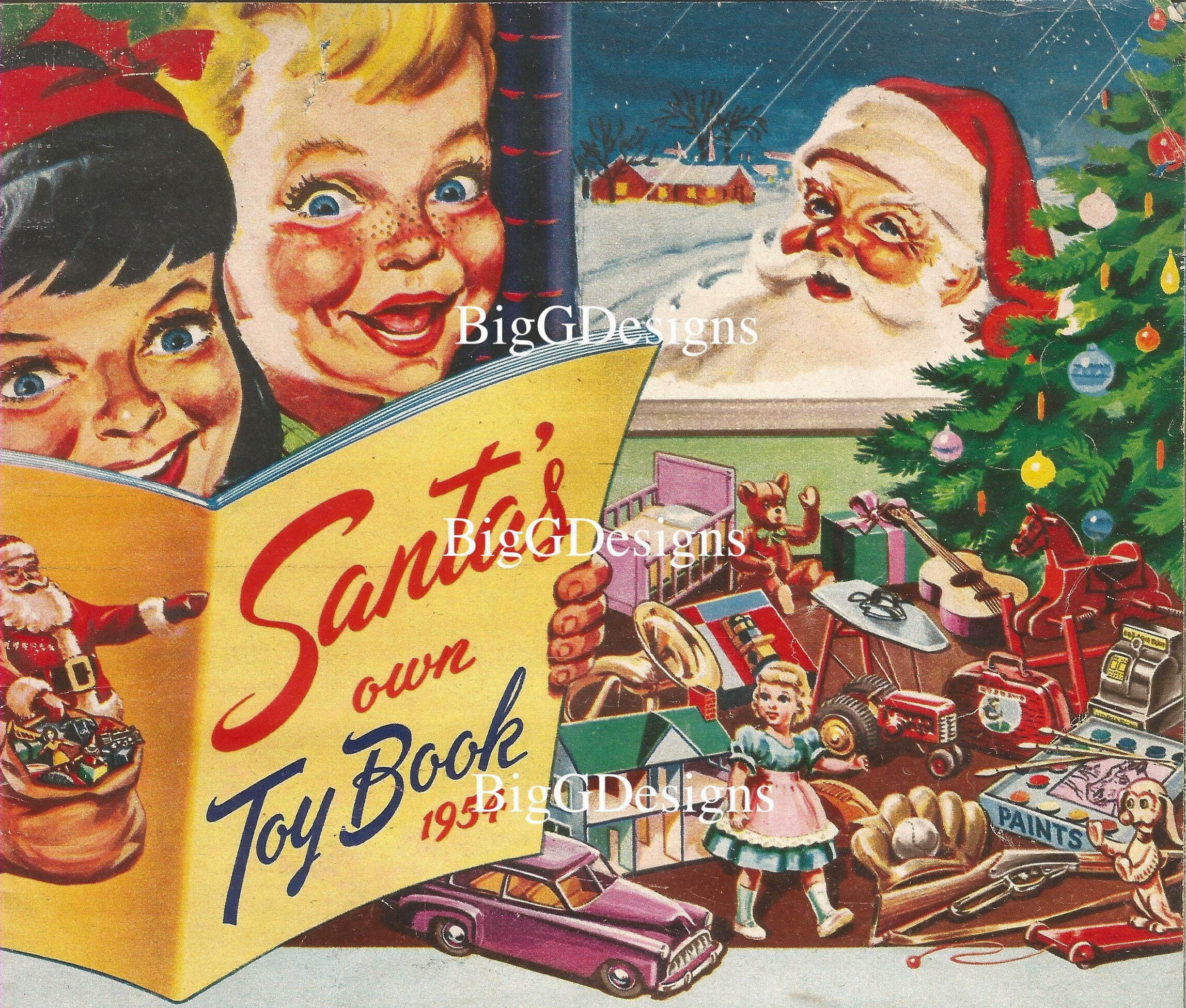 Vintage 1954 Christmas Toy Catalog Cover: Santa Claus Digital