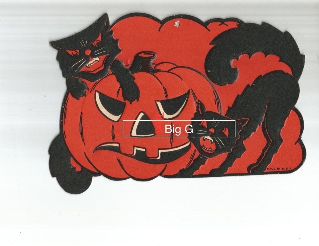 Vintage Halloween Die Cut Black Cat and JOL Pumpkin Digital Download ...